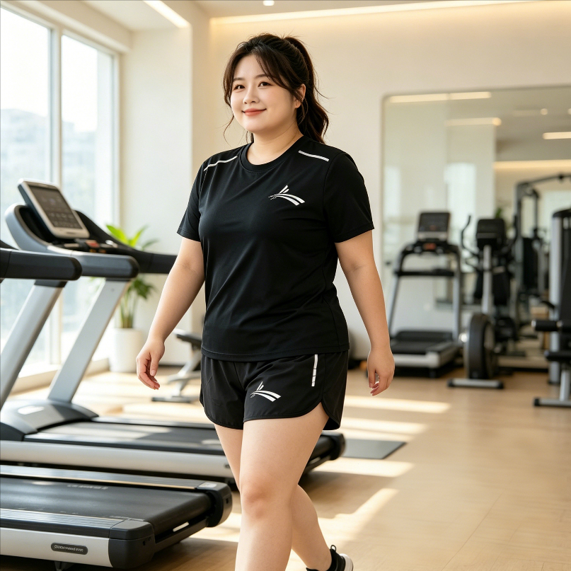 ชุดออกกำลังกายเสื้อยืดสั้นกางเกงขาสั้น สไตล์เรียบง่าย ไซส์ใหญ่ใส่คล่อง ผู้ชายผู้หญิง สาวตัวอวบใส่ดี