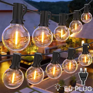 Qimedo ไฟสายLED G40 กลางแจ้ง 220V ขาวอุ่น2700K ลูกแก้ววินเทจ กันน้ำ ไฟประดับลาน-ระเบียง ไฟตกแต่งสวน แคมป์ปิ้ง งานเลี้ยง