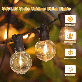 Qimedo ไฟสายLED G40 กลางแจ้ง 220V ขาวอุ่น2700K ลูกแก้ววินเทจ กันน้ำ ไฟประดับลาน-ระเบียง ไฟตกแต่งสวน แคมป์ปิ้ง งานเลี้ยง