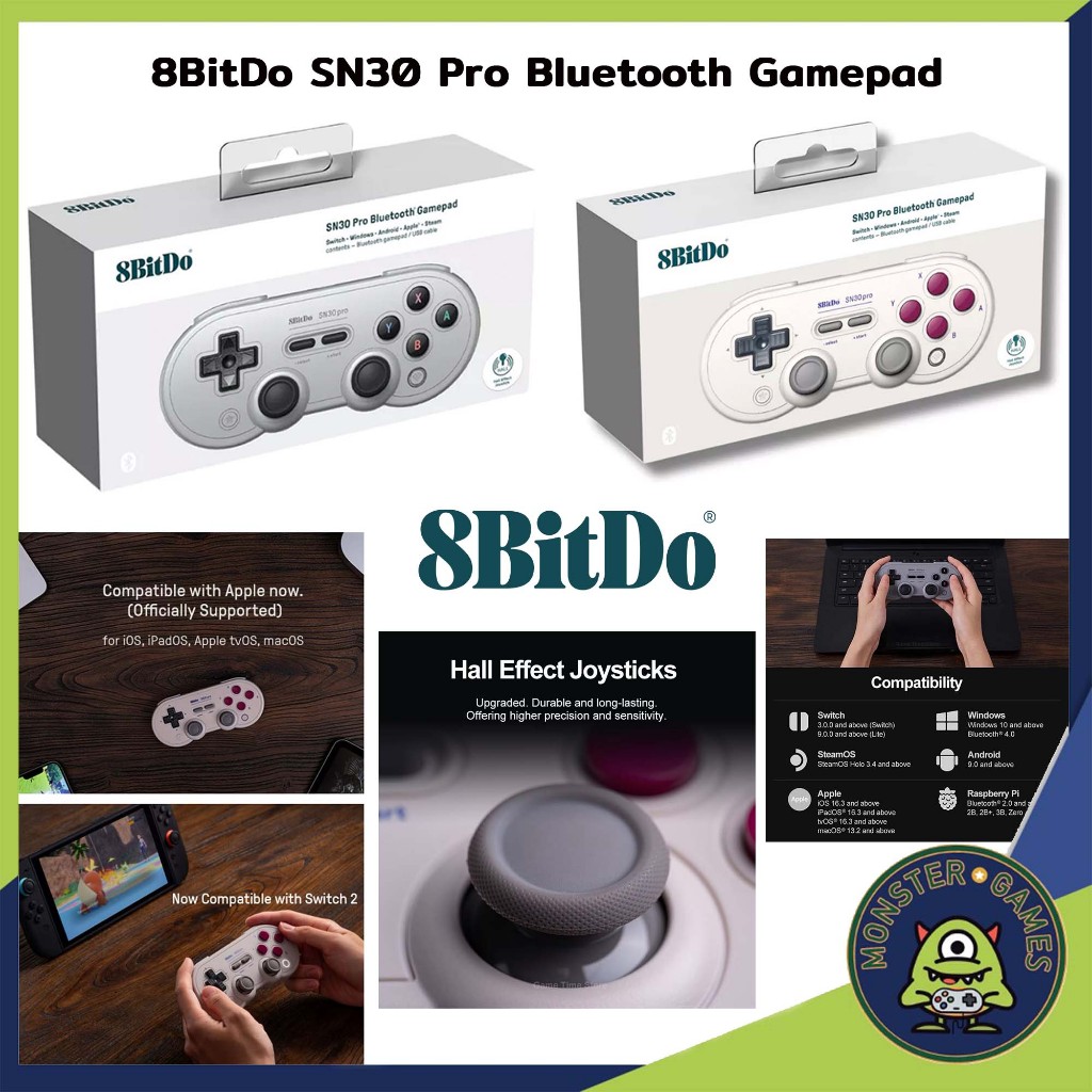8BitDo SN30 Pro Bluetooth Gamepad For Nintendo Switch,Steam,PC, Android, IOS (จอย Com)(จอย Switch)(จ
