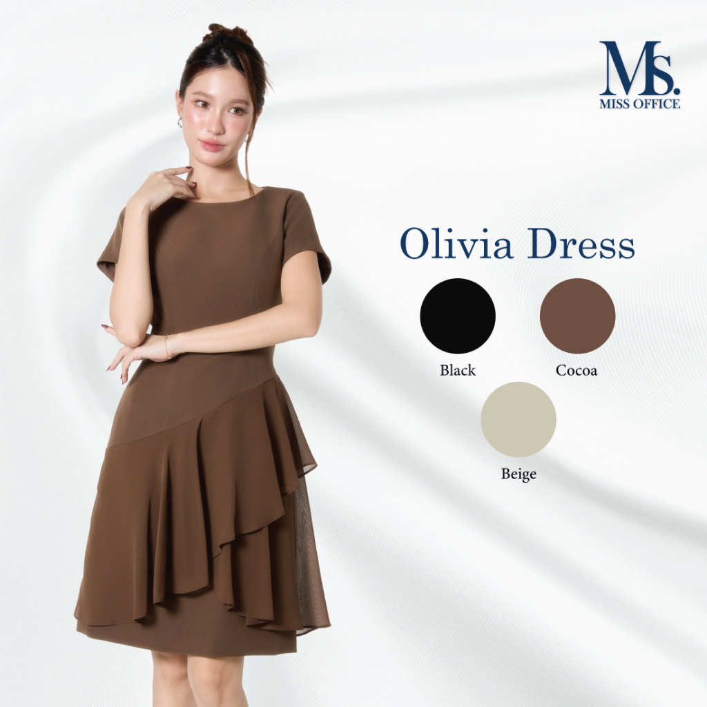 Miss Office เดรสคอกลมมีแขนแต่งระบาย 2 เลเยอร์ (Olivia Dress) (MD-155)