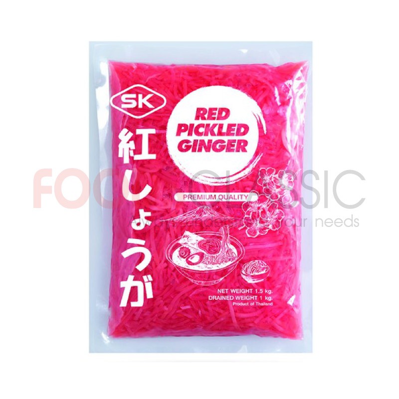 ขิงดองสามรสแบบเส้นสีแดง (Red Pickled Ginger /Beni Shoga (Red)) - PR086