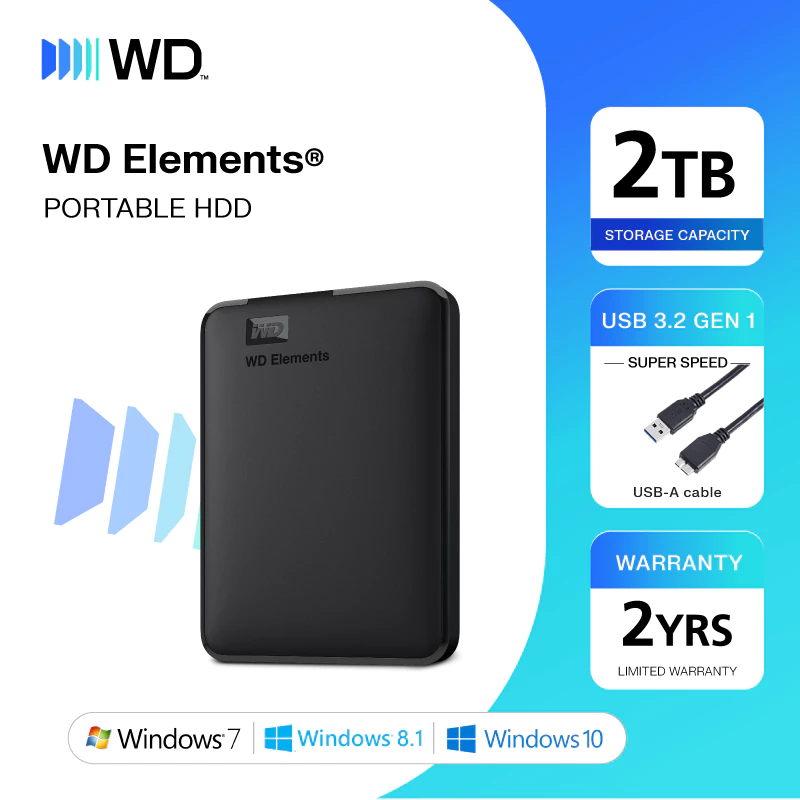 Western Digital HDD 2 TB External Harddisk 2 TB รุ่น Elements USB 3.0 ความจุ 2 TB ขนาด 2.5"