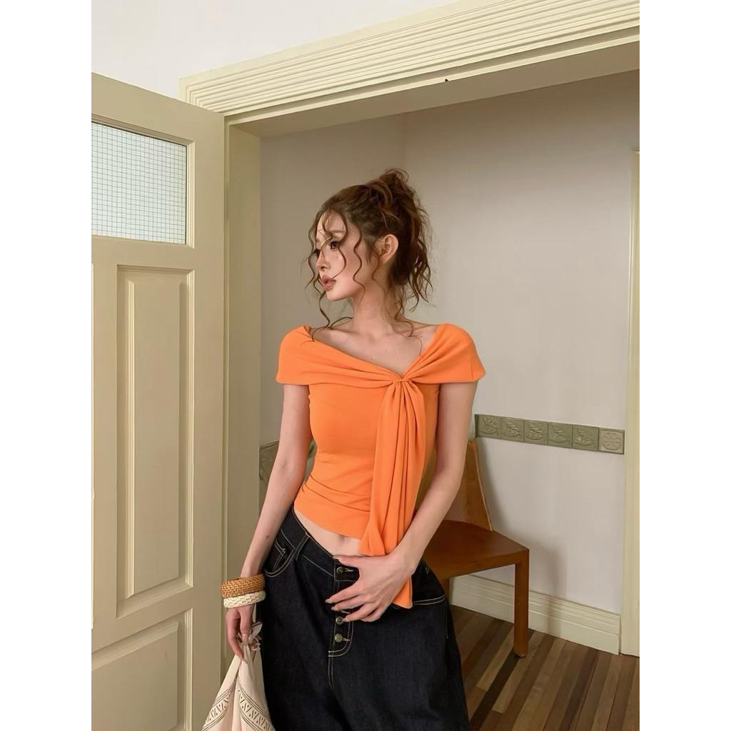 ONSEASON - Ribbon Tie Tube พร้อมส่ง เสื้อปาดไหล่ปมหน้า