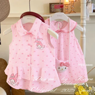 ชุดเซ็ต 3 ชิ้น ลายคิตตี้ เดรส+เสื้อ+กางเกง **ผ้าใยนมไม่ใช่ตามแบบ ไม่มีกระเป๋า สำหรับเด็กผู้หญิง