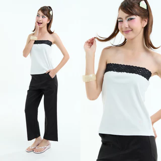Bemingtop1260(S-4XL) - Poly Top - เกาะอกดีไซน์เรียบตกแต่งขอบลูกไม้เพิ่มความหวาน