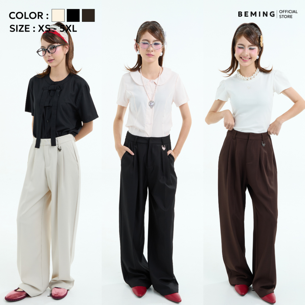 Bemingpants095(XS–5XL) - BEMING Trousers - กางเกงขายาวทรงขากว้างเอวสูงแมตช์ได้ทั้งลุคทำงานและ everydaylook