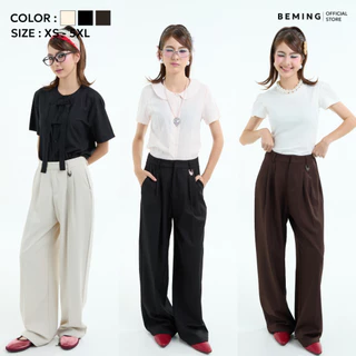 Bemingpants095(XS–5XL) - BEMING Trousers - กางเกงขายาวทรงขากว้างเอวสูงแมตช์ได้ทั้งลุคทำงานและ everydaylook