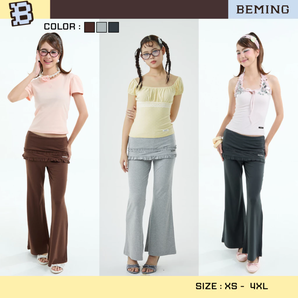 Bemingpants090(XS-4XL)-Capfy Pants - กางเกงดีไซน์เลเยอร์ระบาย ช่วงเอวเป็นยางยืดใส่สบาย