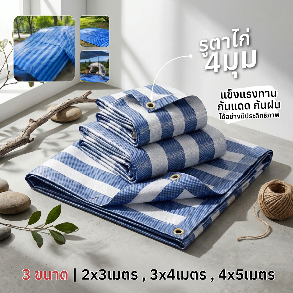 ผ้าใบกันแดด ผ้าใบกันแดดกันฝน ผ้าใบ ขนาด 2x3เมตร 3x4เมตร 4x5เมตร (เจาะรู)   🔥ราคาถูก🔥
