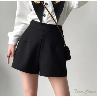 PW001 TARA Short pants กางเกงขาสั้น เอวสูง มีขอบเอว ตีเกร็ดหน้า ไม่มีกระเป๋าข้าง เนื้อผ้าวูลเวฟ ผ้ายืด ใส่สบาย
