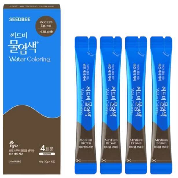 [สี Medium Brown-รีฟิล 4 ซอง] SEEDBEE Water Coloring น้ำย้อมผม ออร์แกนิค ปิดผมขาว