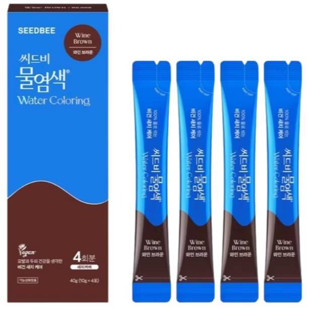 [สี Wine Brown - รีฟิล 4 ซอง] SEEDBEE Water Coloring น้ำย้อมผม ออร์แกนิค ปิดผมขาว