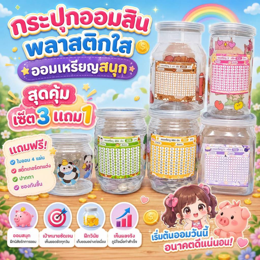 JM - (ซื้อ3ใบ แถมฟรี1ใบ) กระปุกออมสิน ไซส์จิ๋ว น่ารักตะมุตะมิ