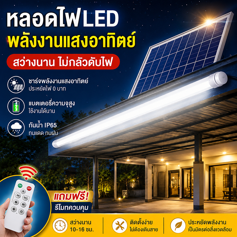 Evora หลอดไฟโซล่าเซลล์LED 1600000W  หลอดโซล่าเซล IP69 กันน้ำสว่างตลอดทั้งคืน  กันน้ำกลางแจ้ง