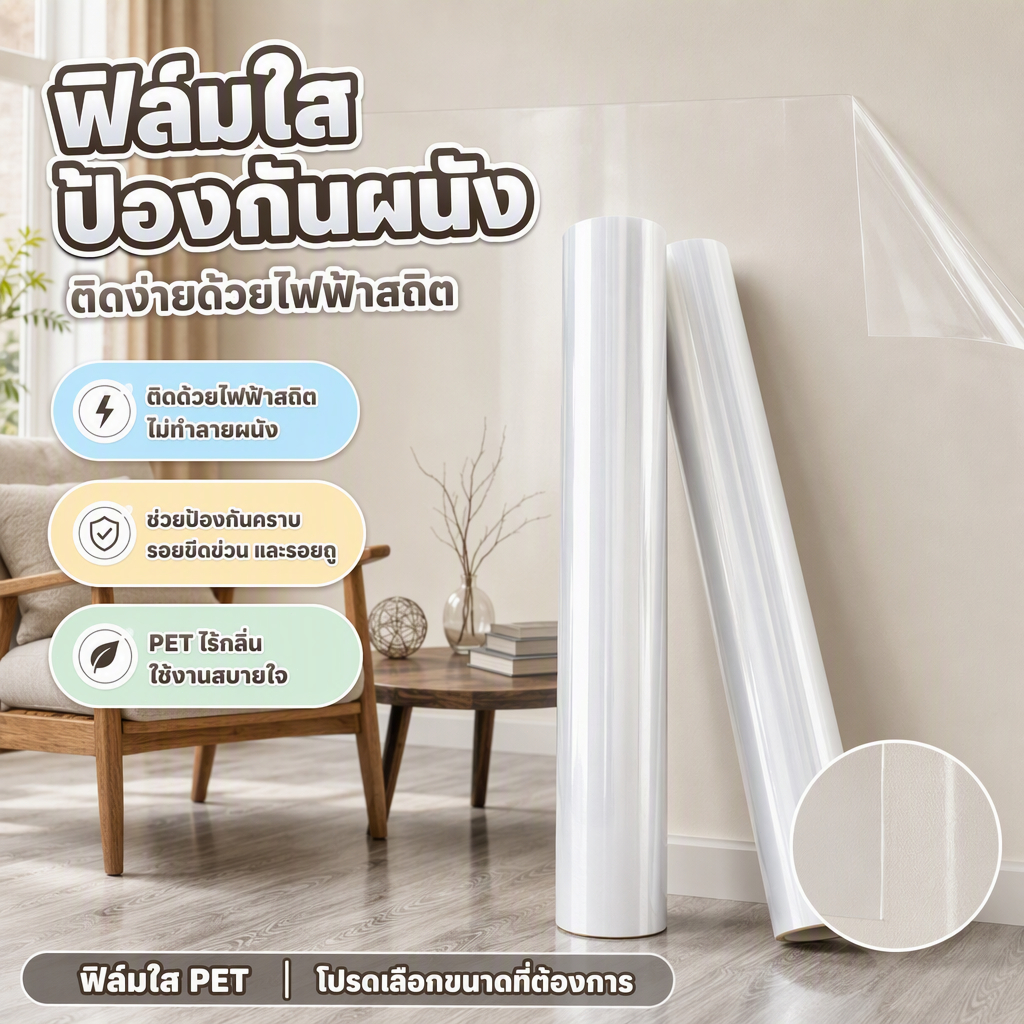 วอลล์เปเปอร์ ฟิล์มติดผนังไฟฟ้าสถิต ไม่มีกาว กันน้ำกันน้ำมัน ไม่ทำลายผนัง