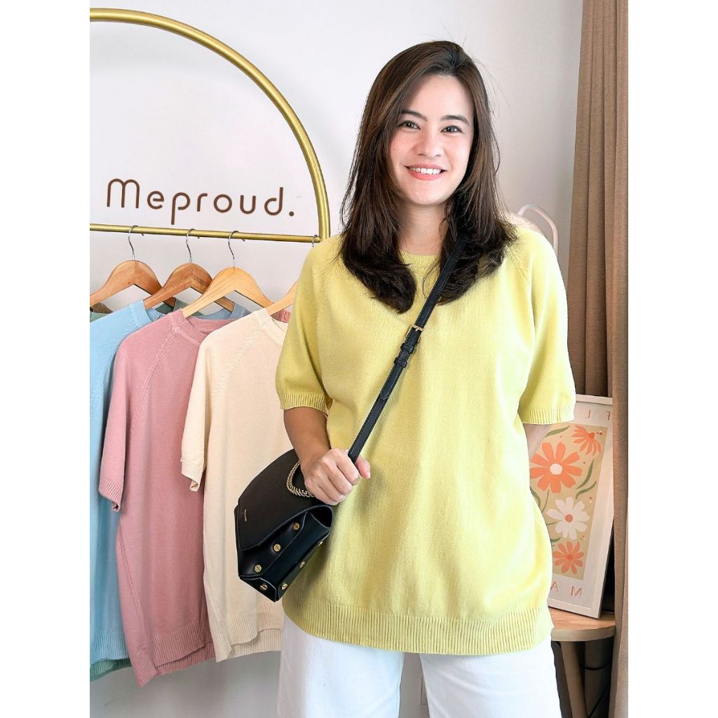 Meproud เสื้อไหมพรมผู้หญิง แขนสั้น คอกลม ทรงหลวม อก 44 นิ้ว Basic มี 10 สี สินค้าพร้อมส่งในไทย