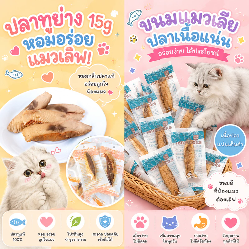 🌵 ปลาทู สำหรับแมว คละสี ขนมปลาอบแห้งสำหรับสัตว์เลี้ยง อร่อย มีประโยชน์ ปลาทูแมว ขนมแมว 15กรัม 🌵