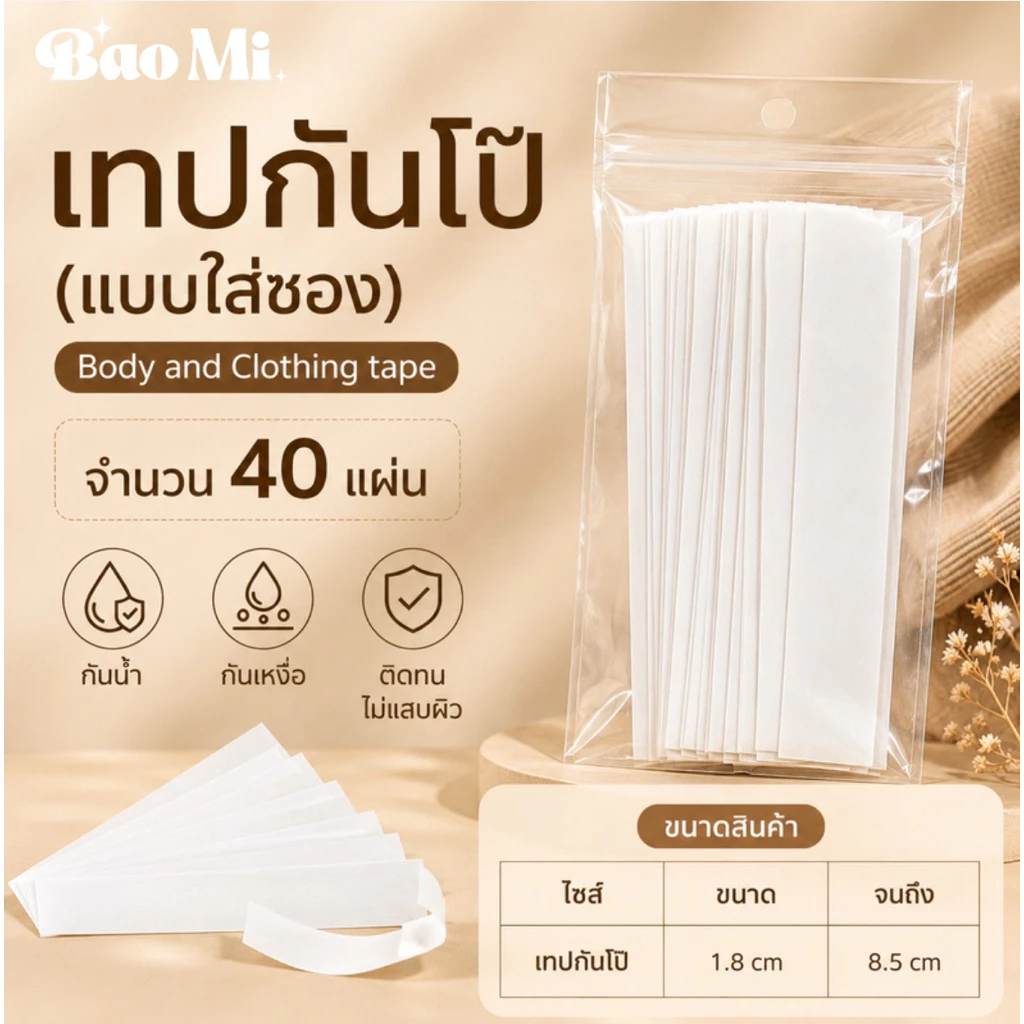 เทปกันโป๊ 40แผ่น แบบใส่ซอง Baomi รุ่นไม่เอากล่อง