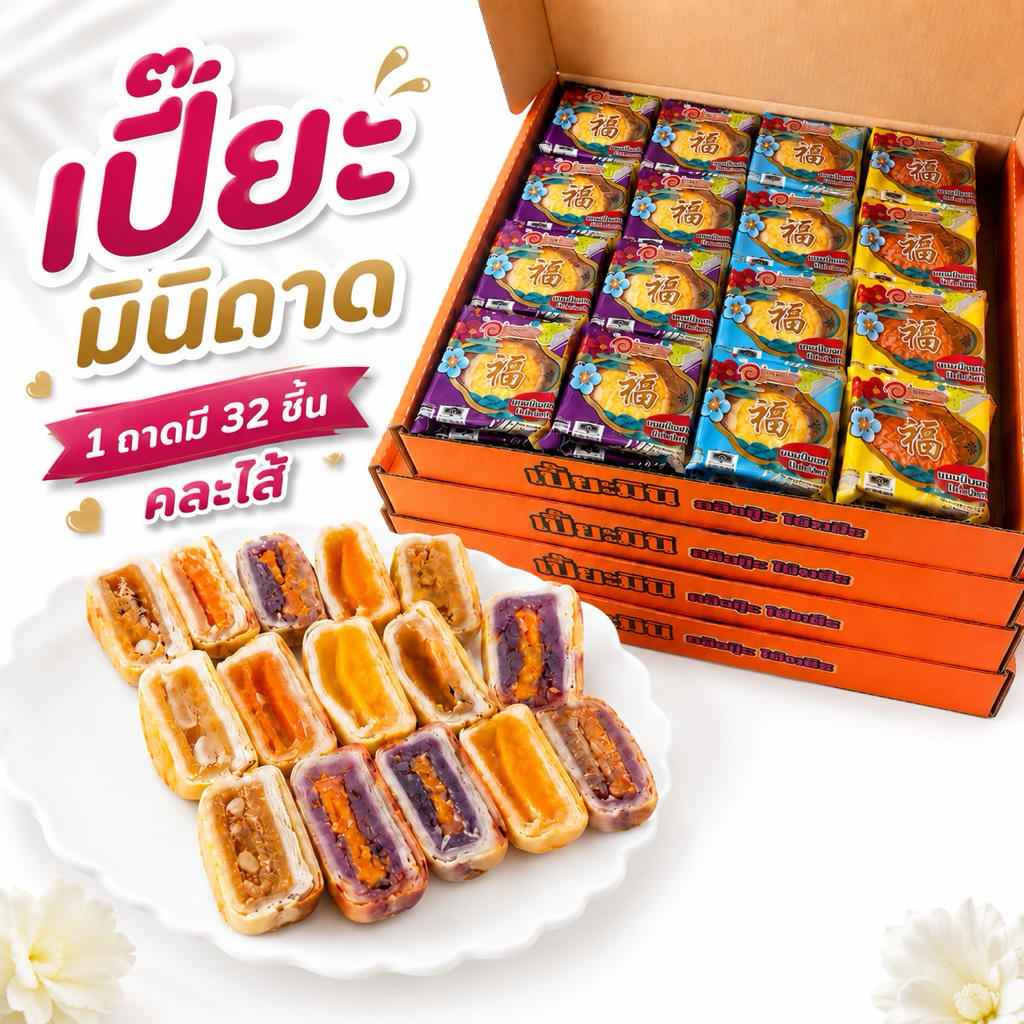 [ส่งทันที]เปี๊ยะมินิ มินิพิซซา ถาดละ 32 ชิ้น คละไส้ตามโรงงาน (1 ถาด มี 2-3 ไส้)
