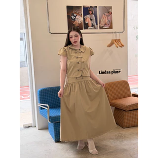 LindaaPlus-- ชุดเซ็ต“𝑴𝒐𝒍𝒍𝒚”เสื้อ+กระโปรงยาว ผ้าคอตตอนป๊อปลิน เนื้อนิ่มใส่สบาย อยู่ทรง งานกระโปรงมีซับใน แต่งกระดุมคาดอก