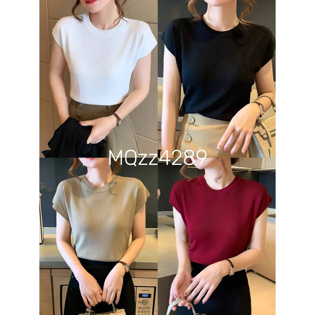 MQzz4289 *พร้อมส่ง* เสื้อทำงานแขนสั้นแบบใหม่ คอกลม ผ้าไหมพรมนุ่ม ใส่สบาย ยืดได้เยอะ Free Size