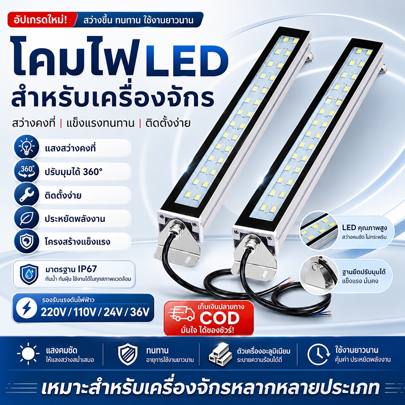 ไฟทำงานเครื่องจักร LED โครงอลูมิเนียมทนทาน ประหยัดพลังงาน ป้องกันแสงเรืองแสง เหมาะเวิร์กชอป เครื่องกลึง อุปกรณ์งานโลหะ
