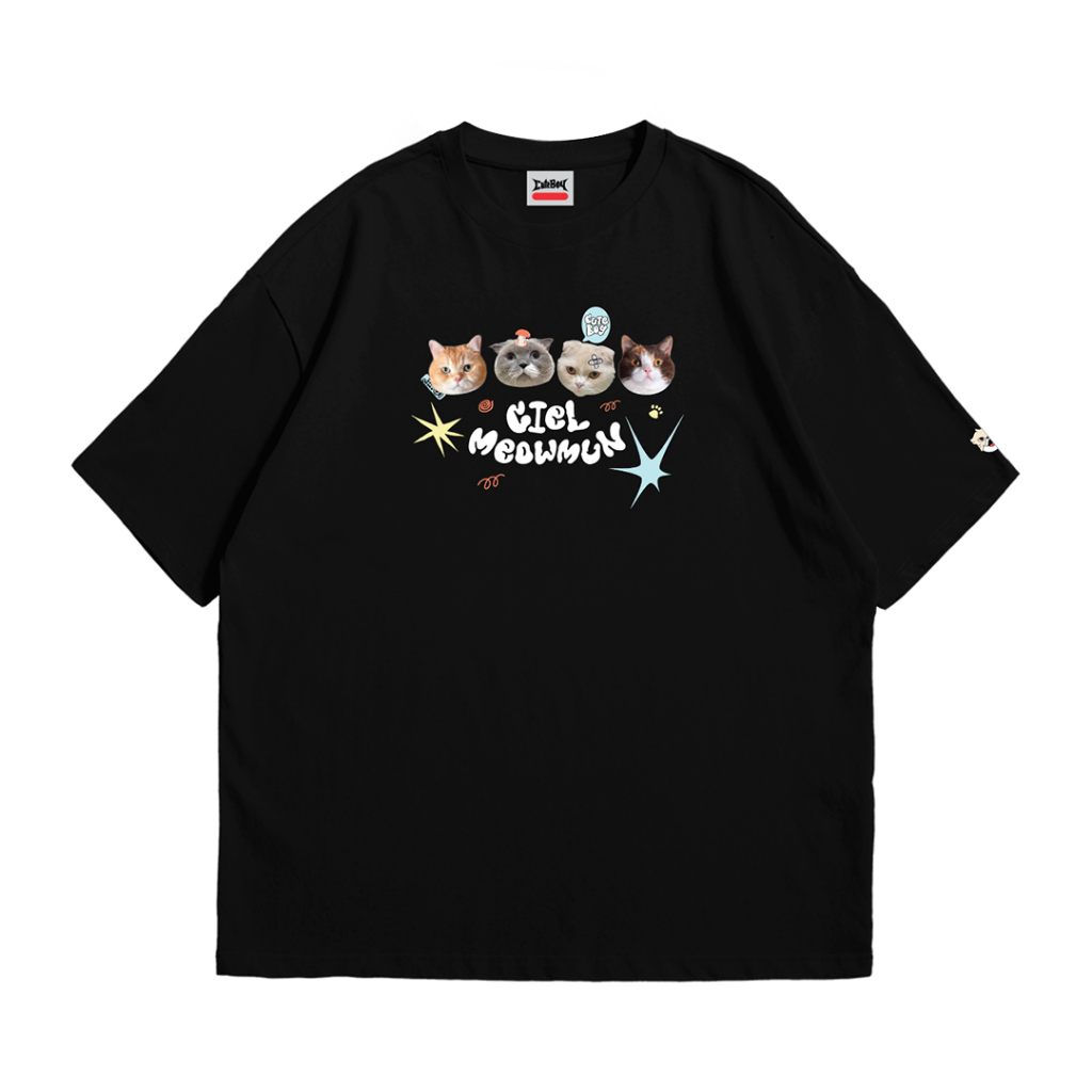CuteBoy x Cielmeowmun | Purr-Fect [Black] T-Shirt เสื้อยืด แขนสั้น ทรงโอเวอร์ไซ์