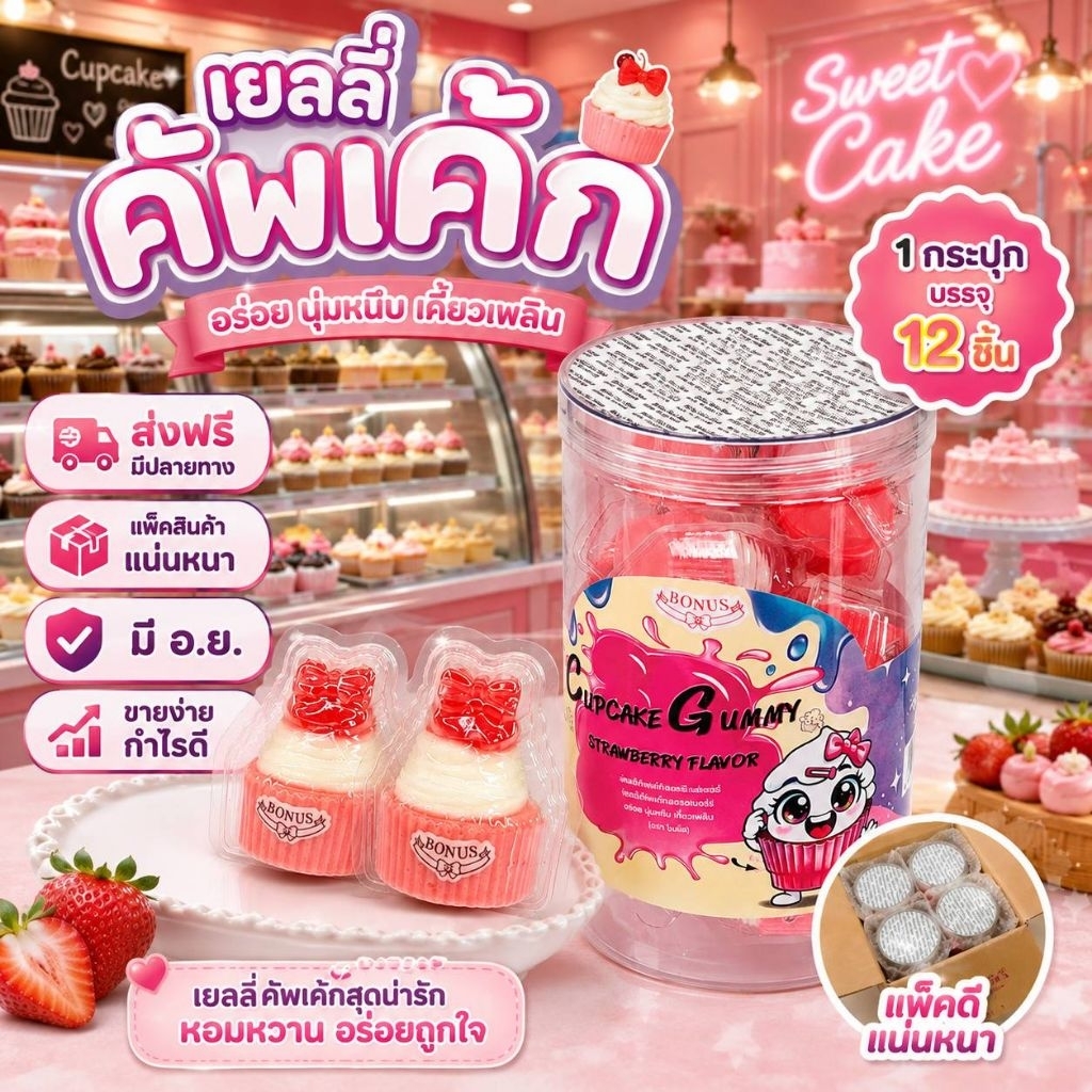 12ชิ้น เยลลี่ คัพเค้ก กัมมี่ มี อ.ย. บรรจุแพ็คเกจแยกชิ้นอย่างดี หอมหวานอร่อย