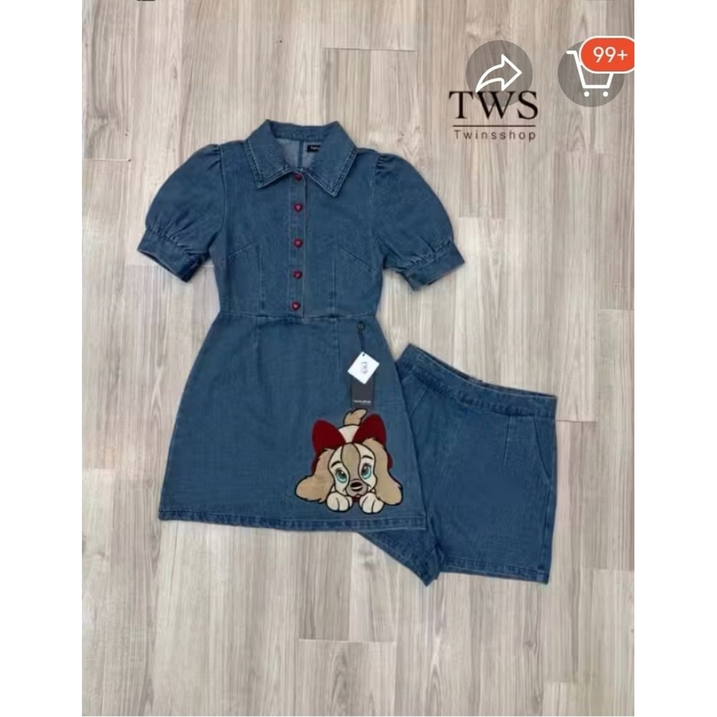 ชุดเซ็ทยีนส์ เดรส+กางเกง งานป้าย twinshop​ ใหม่เทียบมือ1 sz.L