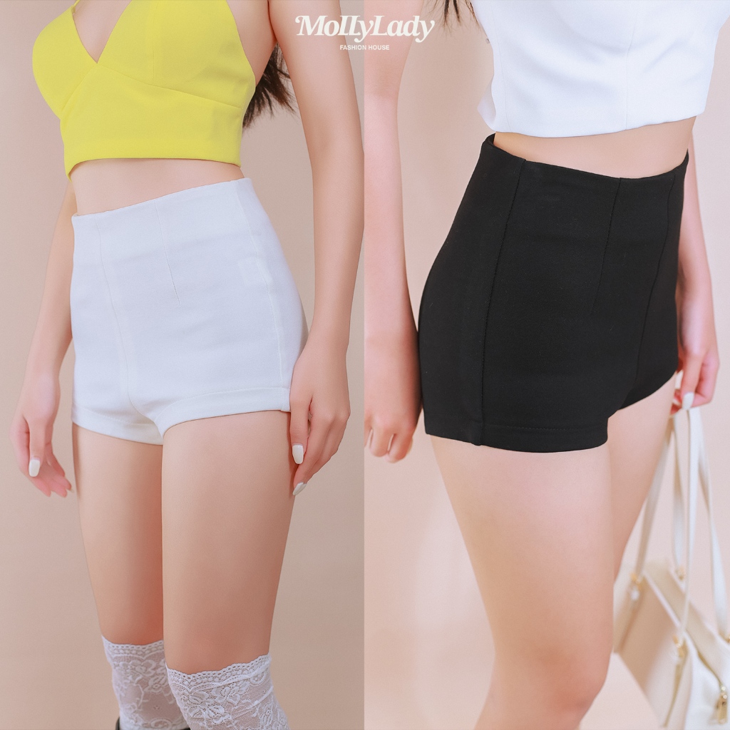 Molly Lady ❤️ กางเกงขาสั้นเอวสูง ผ้ายืดเข้ารูป ซิปหลัง สั้นสุดๆ High waisted shorts