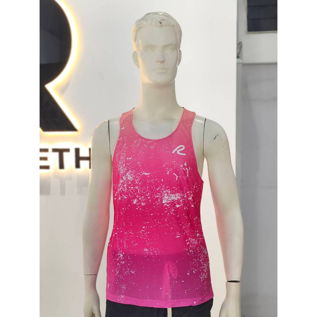 เสื้อวิ่งชาย เสื้อกล้ามเว้าหลังสีชมพู เนื้อผ้าRabbit25 รหัสสินค้า T16
