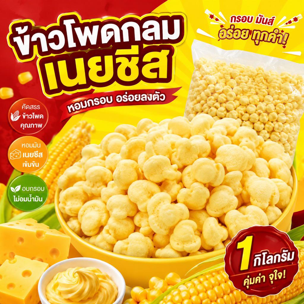 ข้าวโพดกลม รสเนยชีส หอม อร่อย กินเพลินหยุดไม่ได้