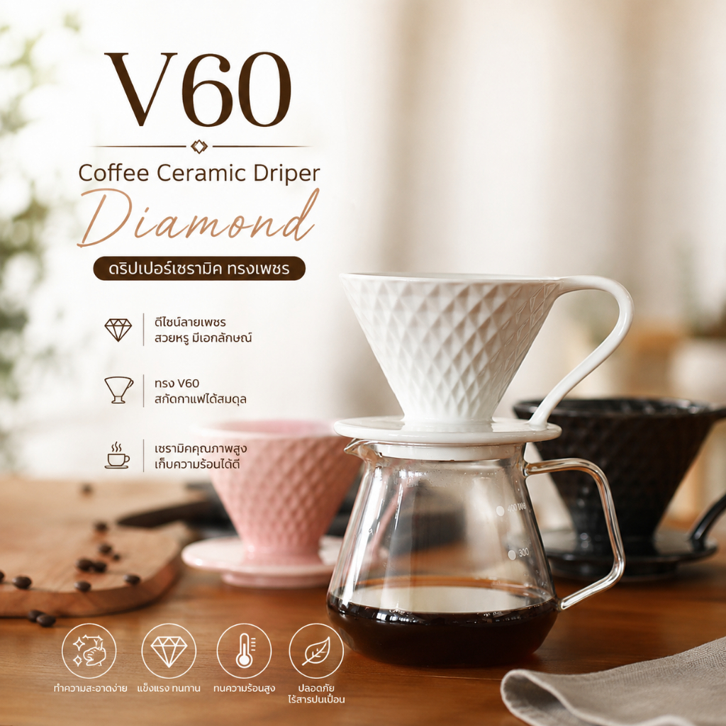ดริปเปอร์เซรามิต V60 Pour Over Coffee Driper ดริปเปอร์ V60 ขนาด V02