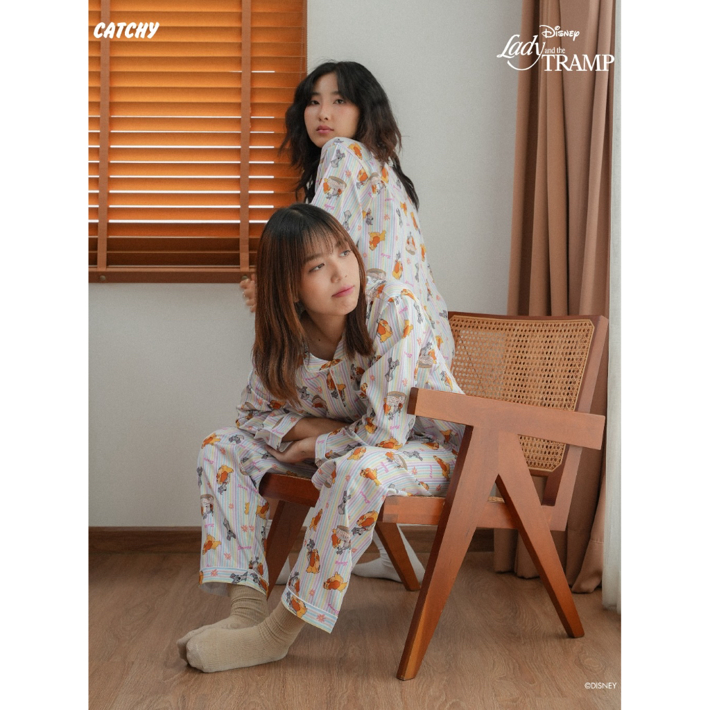CATCHY x DISNEY's Lady and the Tramp ชุดนอน แขนสั้น แขนยาว ขาสั้น ขายาว ลิขสิทธิ์แท้ ผ้าคอตต้อนพรีเม