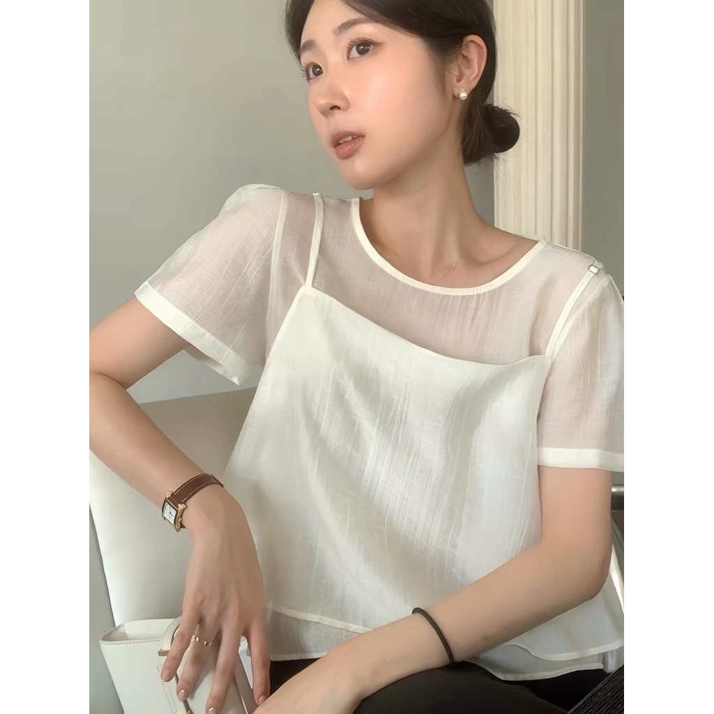 พร้อมส่ง Satin Double layer เสื้อ2ชั้น สายเดี่ยวทับด้านนอก เสื้อใส่ไปทำงาน สไตล์เกาหลี 2026 (AP497)
