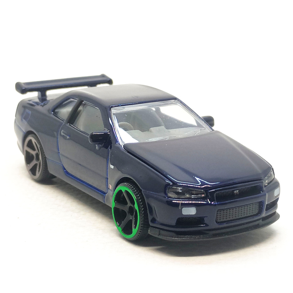 Majorette Nissan GT-R R34 - Wheel Error สีน้ำเงิน แบบล้อ 5CSS สเกล 1/59 (8 cm) ไม่มี Package