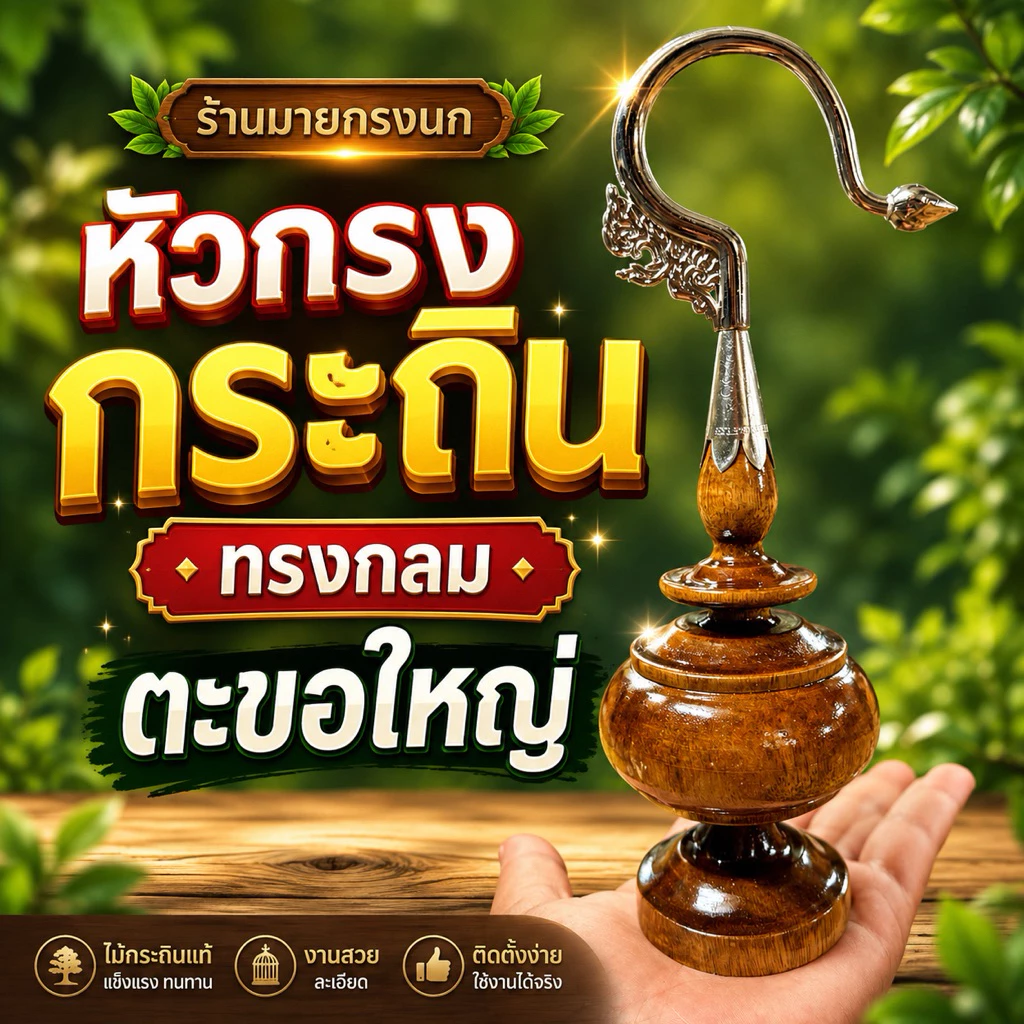 🌴หัวกรงนก ทรงกลม ไม้กระถิน+ตะขอใหญ่ 🌴