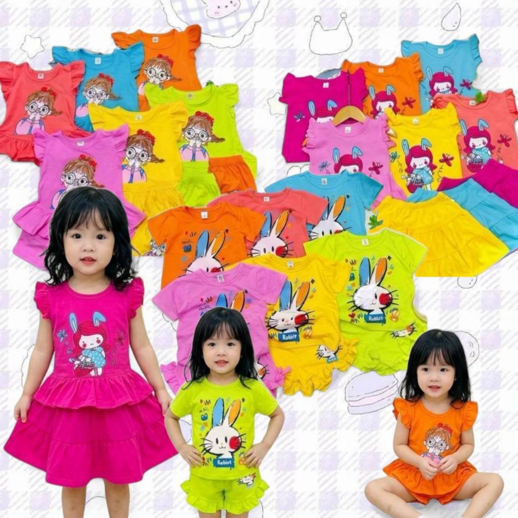 ชุดเซ็ตเด็ก ผ้าคอตตอนยืด นุ่ม สีสดใส ชุดเด็กผู้หญิง FAS0049
