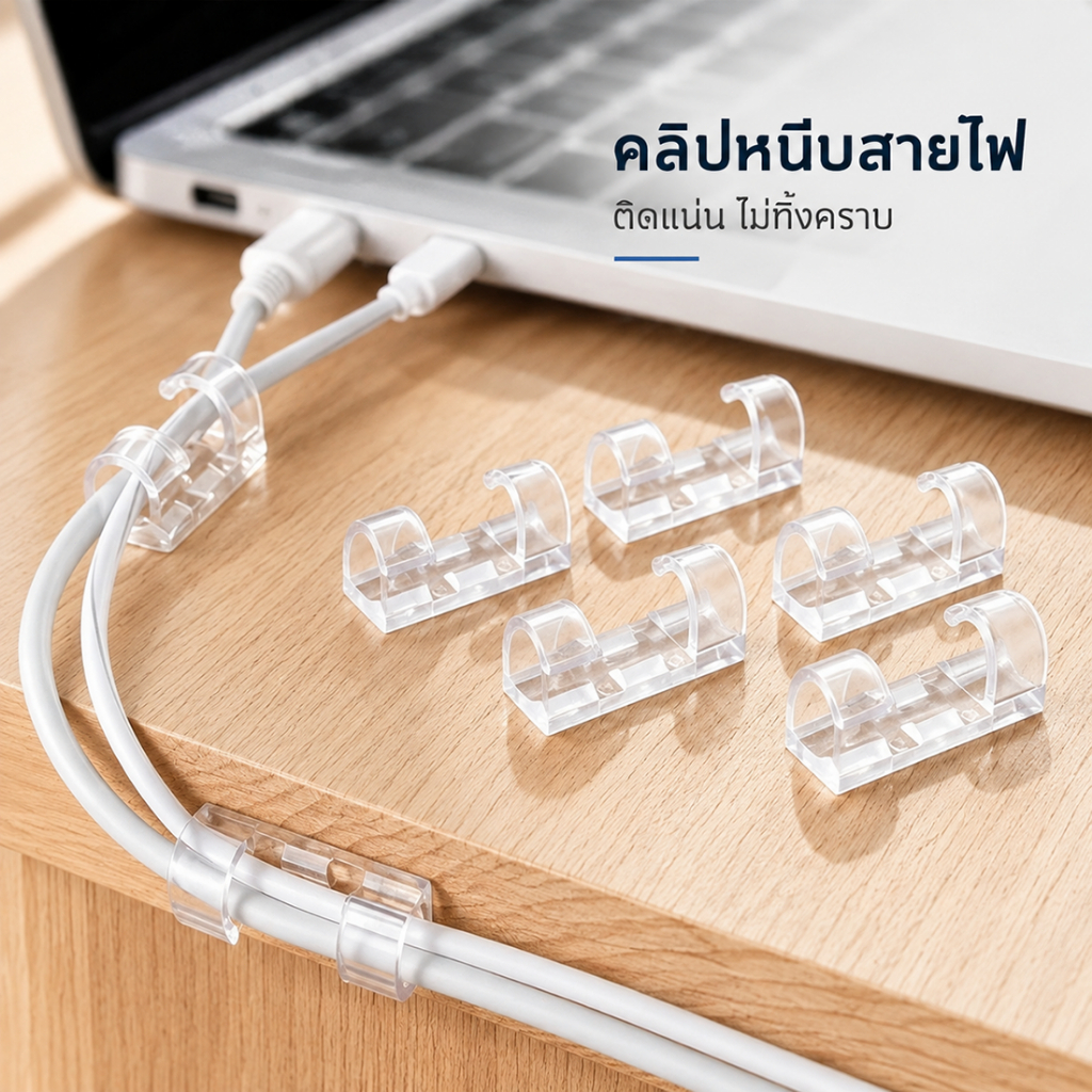 คลิปหนีบสายไฟ  วัสดุABSใส กาว3M ไม่ต้องเจาะรู จัดระเบียบสายUSB สายแลน สายปลั๊ก 20ตัว/แพ็ค