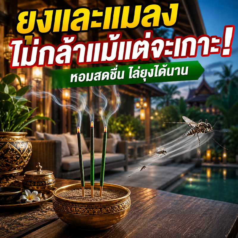 ธูปไล่ยุงกลิ่นไม้จันทน์ ธูปกันยุง ธูปหอมไล่ยุง ธูปสมุนไพร ควันน้อย ใช้ได้ทั้งในบ้านและกลางแจ้ง