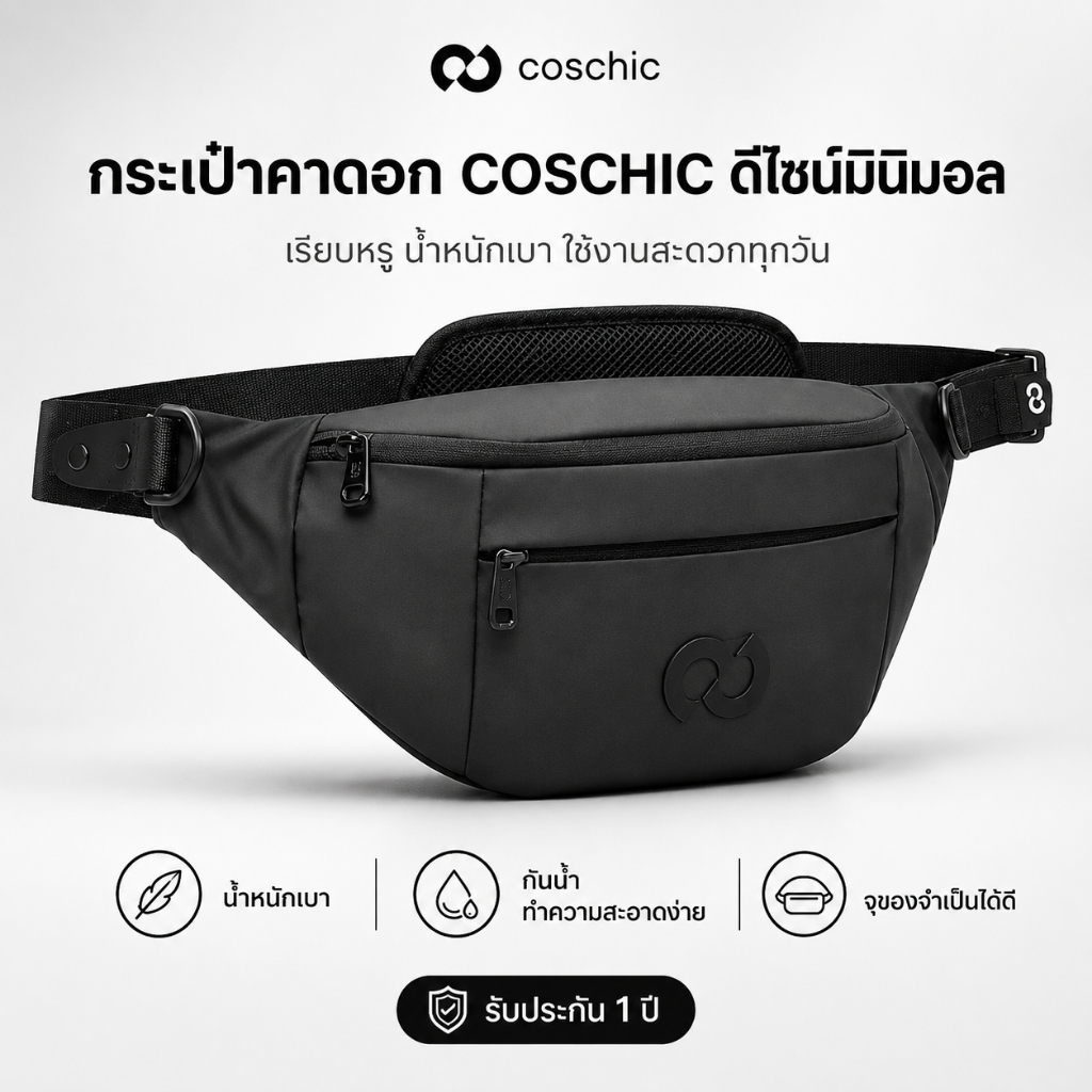 【COD】Coschic กระเป๋าคาดอกผู้ชาย กันน้ำ ดีไซน์เท่ น้ำหนักเบา ช่องเก็บของเยอะ