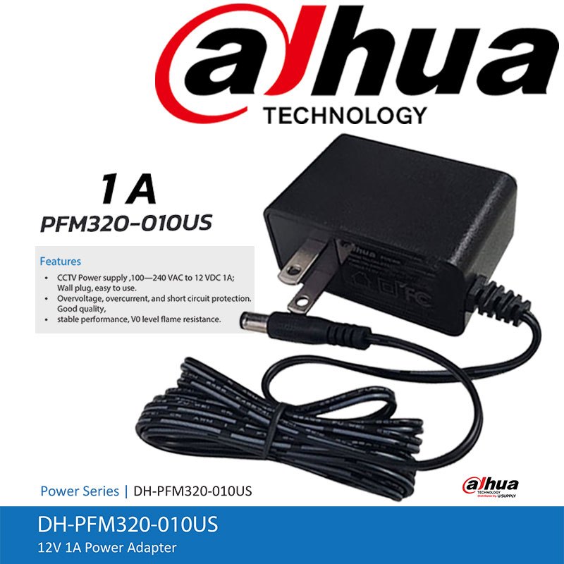 อะแดปเตอร์ Dahua 12V DC 1A Power Adapter รุ่น (DH-PFM320-010US) สายชาร์จสำหรับกล้องวงจรปิด