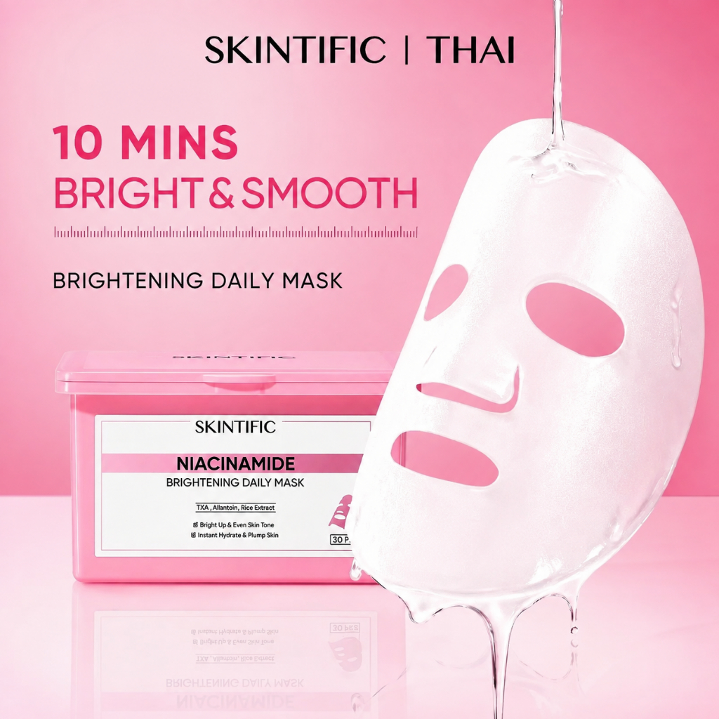 【30PCS/BOX】SKINTIFIC มาส์กหน้า Niacinamide TXA ผิวกระจ่างใส ลดจุดด่างดำ เติมความชุ่มชื้น ผิวอิ่มฟู ใช้ทุกวัน 10 นาที