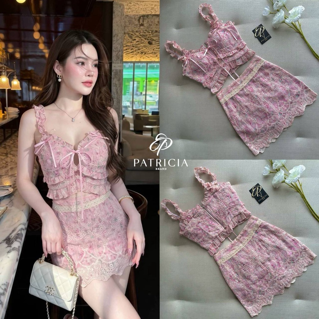 Patricia(เช็กของก่อนสั่ง) Set 2ชิ้น เสื้อ+กระโปรง สวยหวานลุคคุณหนู(XS-L)