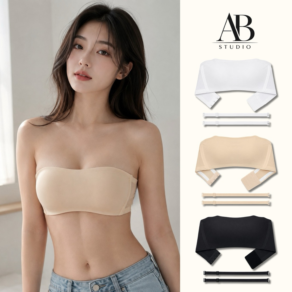 AB STUDIO | บราเกาะอกไร้โครง รุ่น Smooth Strapless มีแถบกันลื่น บราไร้สาย สายถอดได้ มีรับประกันสินค้า