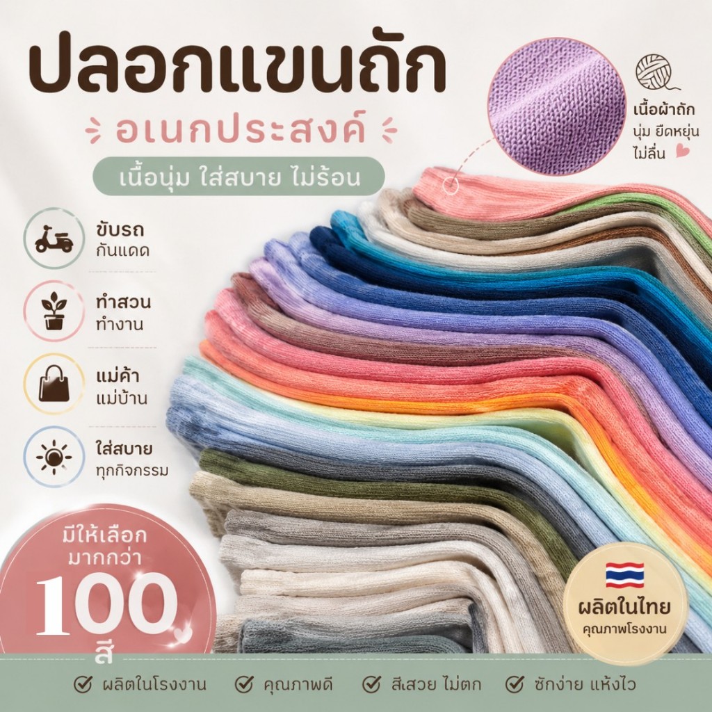 ปลอกแขนงานไทย เซ็ทสีหวาน "ใส่แล้วไม่คัน" งานไทย