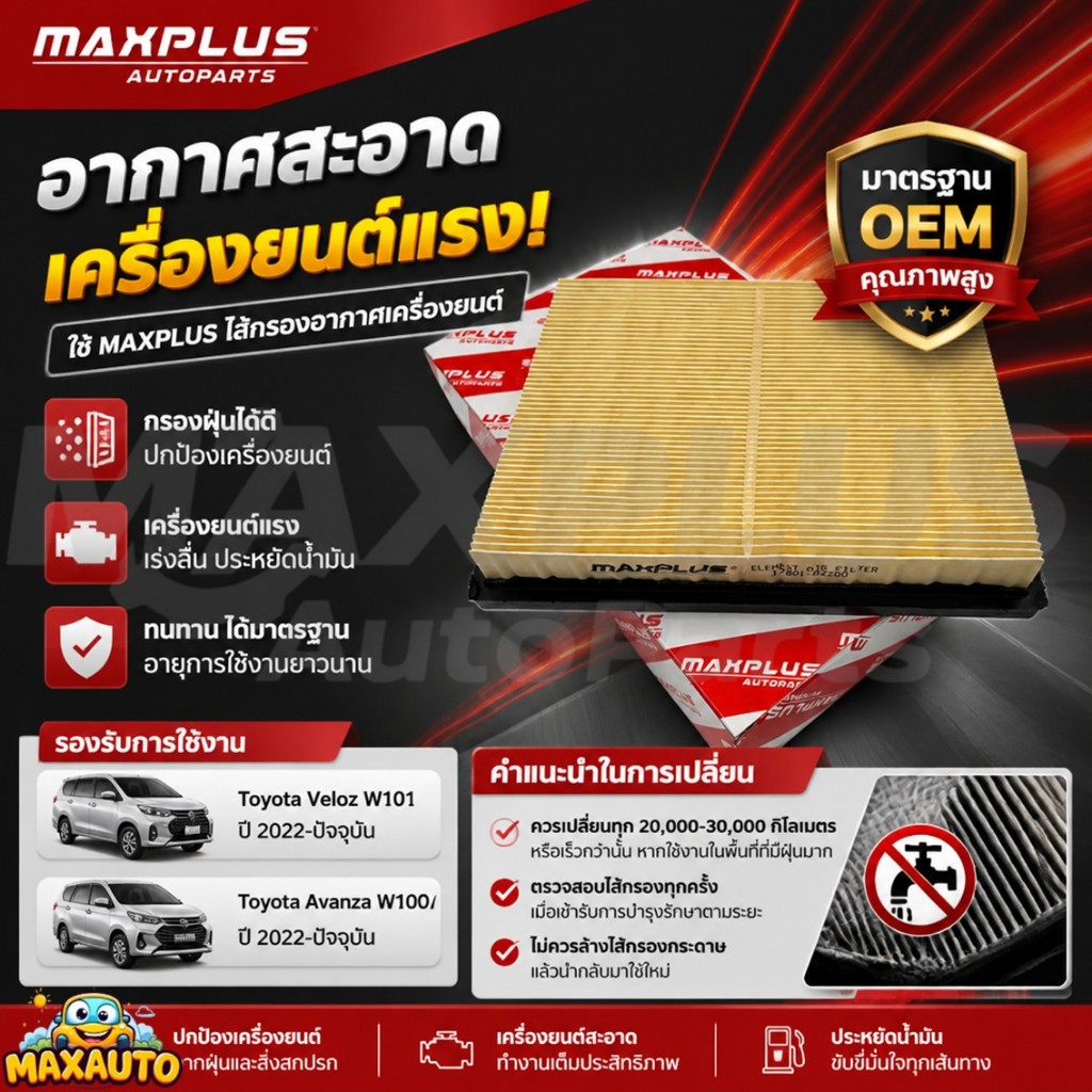 ไส้กรองอากาศเครื่องยนต์ Toyota Veloz W101 / Avanza W100 W101 ปี 2022-ปัจจุบัน #17801-BZ200