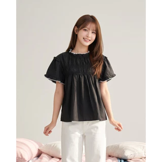 Tulip Top Special Edition เสื้อแขนสั้นแต่งริ้วระบายตัดขอบเสื้อสไตล์เกาหลี Miladi