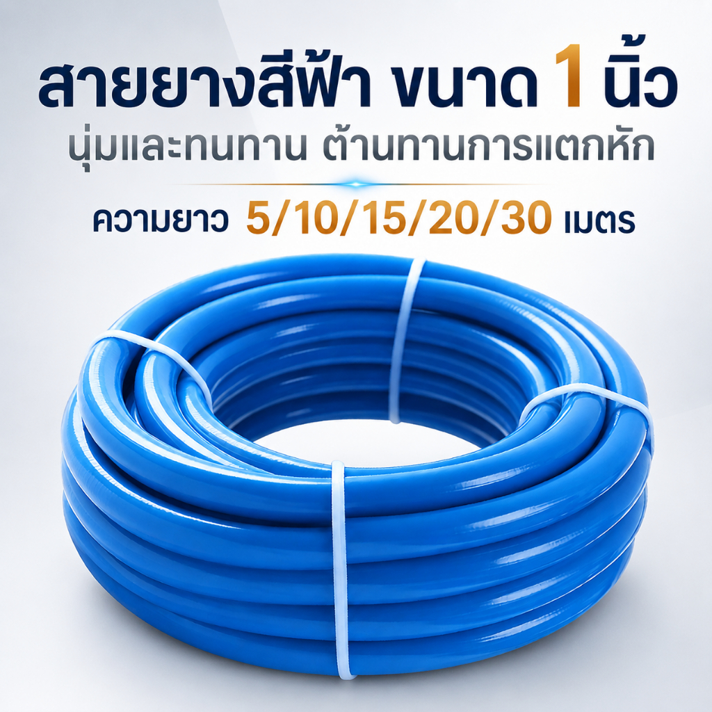 [1 นิ้ว - 5-30 เมตร] สายยางรดน้ำต้นไม้ สีน้ำเงิน รุ่นหนาพิเศษ ยืดหยุ่นสูง ไม่พับ ไม่หักง่าย ทนทาน 6 ปี เกรดพรีเมียม